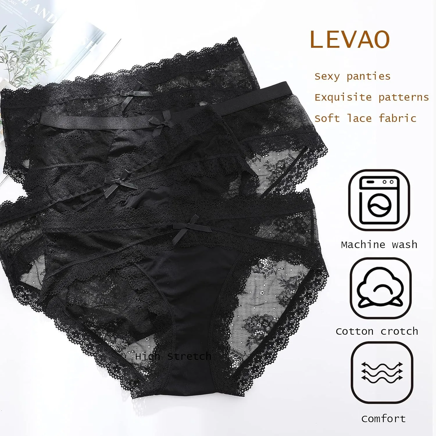 LEVAO Women Lace Underwear Sexy Breathable Hipster Panties Stretch Seamless Bikini Briefs Multipack