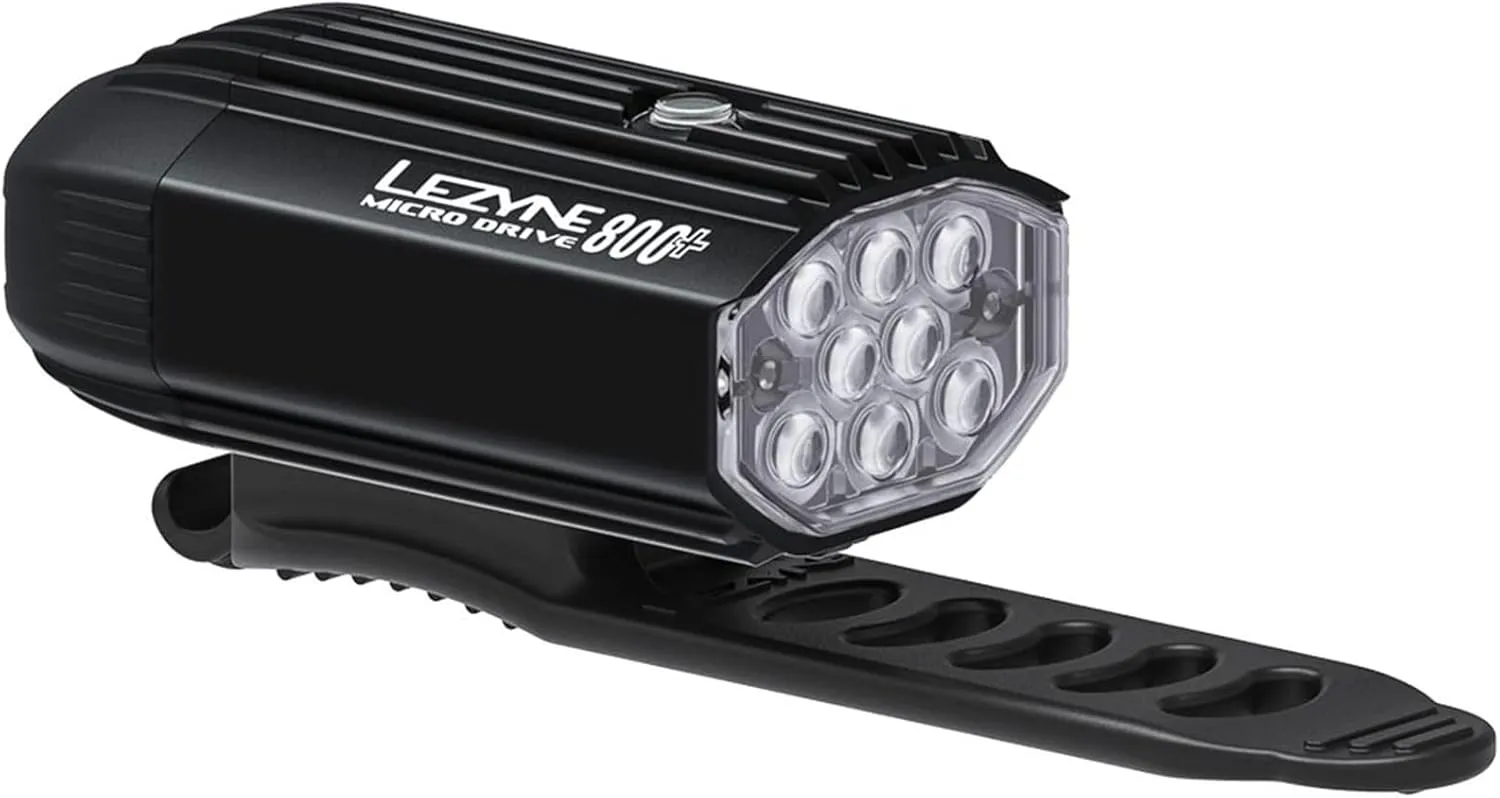 LEZYNE Micro Drive Bicycle USB Rechargeable IPX7 Waterproof White LED Front Light w/Multiple Solid & Flash Modes | Integrated Silicone Rubber Strap Mount - 800/600 Lumens Options