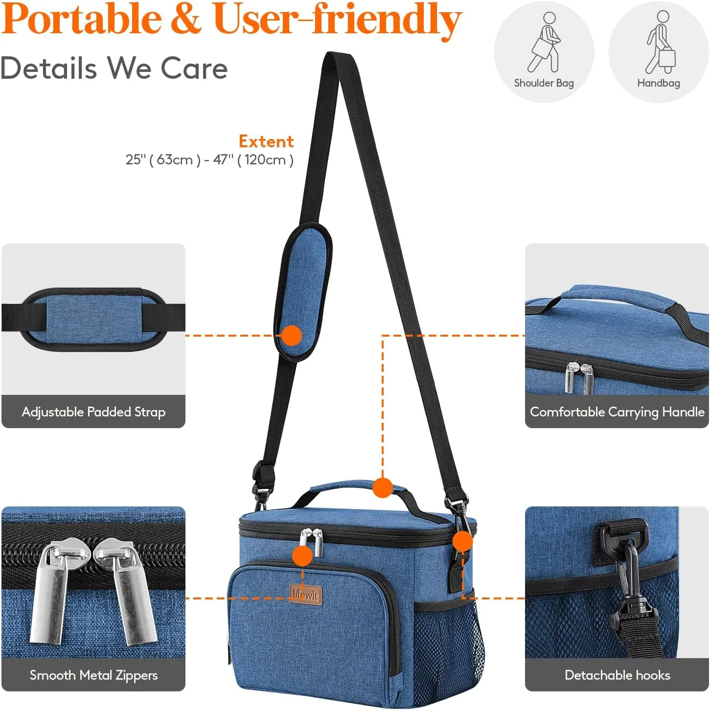 Lifewit Reusable Insulated Lunch Bag for Men, Lunch Box Women, Portable Cooler Freezable Soft Lunchbox Leakproof with Adjustable Shoulder Strap for Adult for Work Picnic or Travel, Blue 15L