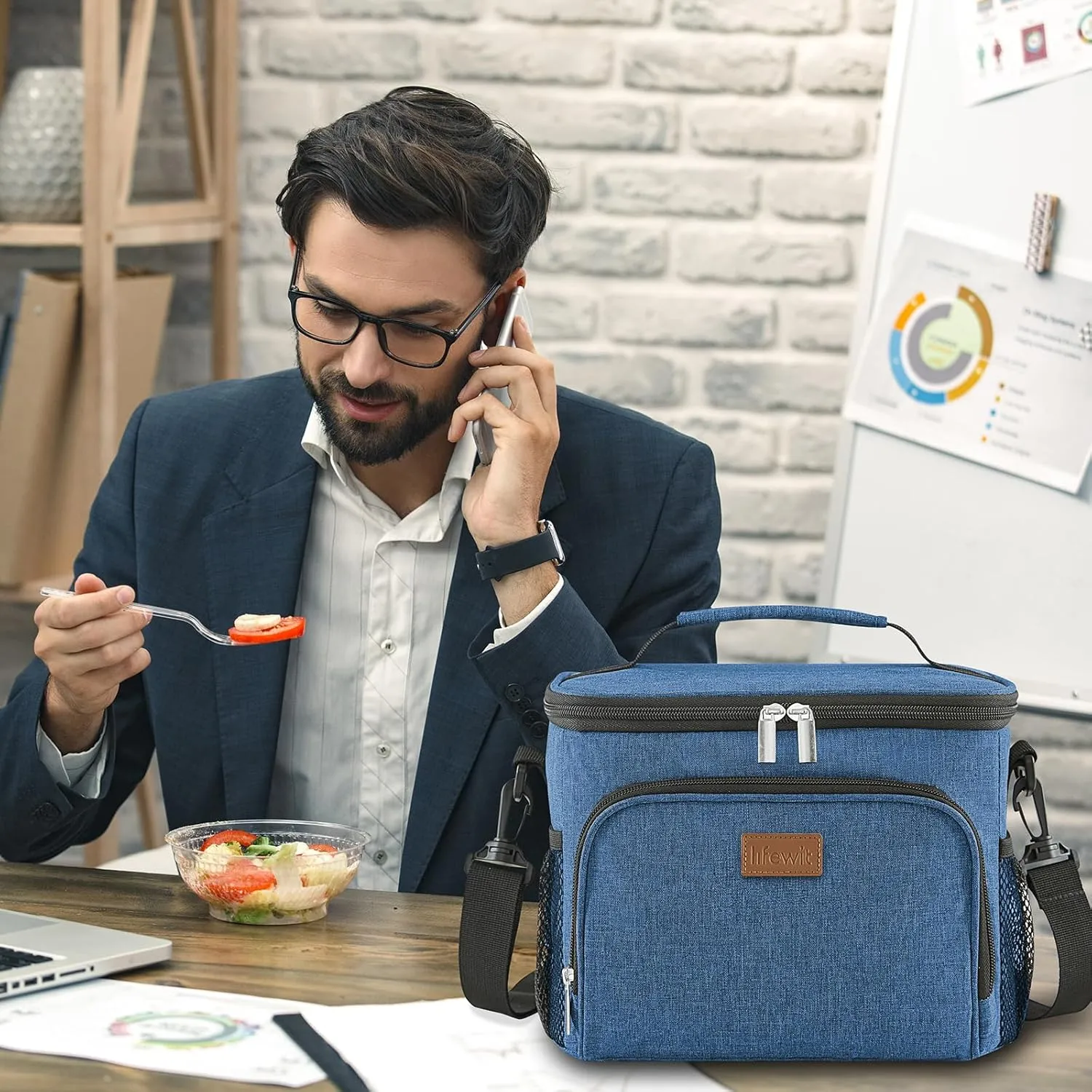 Lifewit Reusable Insulated Lunch Bag for Men, Lunch Box Women, Portable Cooler Freezable Soft Lunchbox Leakproof with Adjustable Shoulder Strap for Adult for Work Picnic or Travel, Blue 15L
