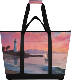 Lighthouse Reusable Insulated Cooler Bag with Ice Pack Compartment - Large 47L Waterproof Thermal Grocery Tote for Picnic Beach Camping Lunch Storage
