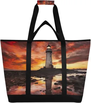 Lighthouse Reusable Insulated Lunchbox Cooler Bag, Leakproof Kitchen Grocery Bag Collapsible Portable Cooler Tote Bag for Picnic, Camping, Office, Travel