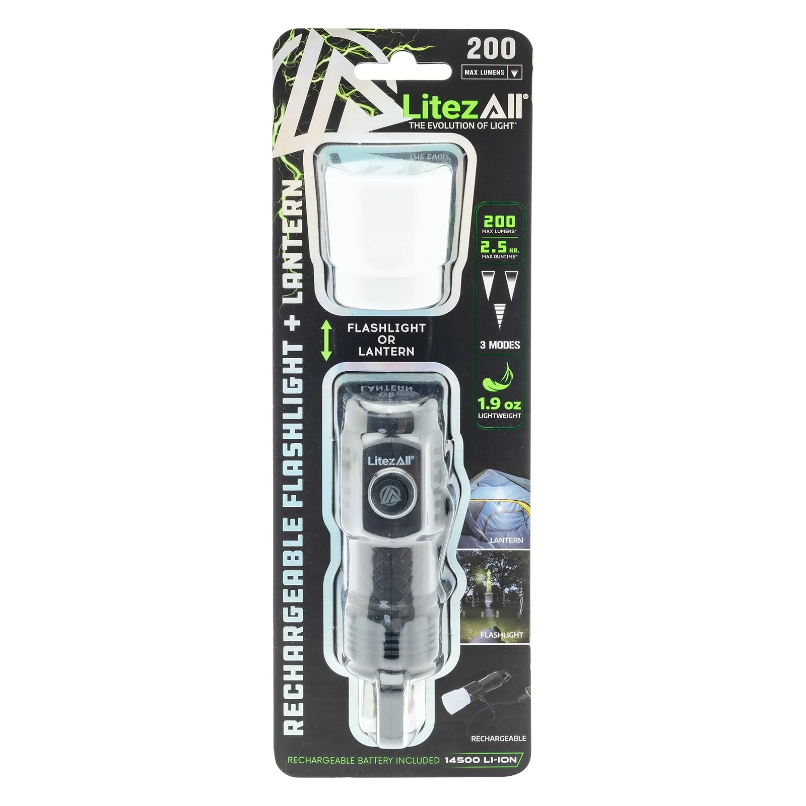 LitezAll Rechargeable Pocket Flashlight with Removable Shade