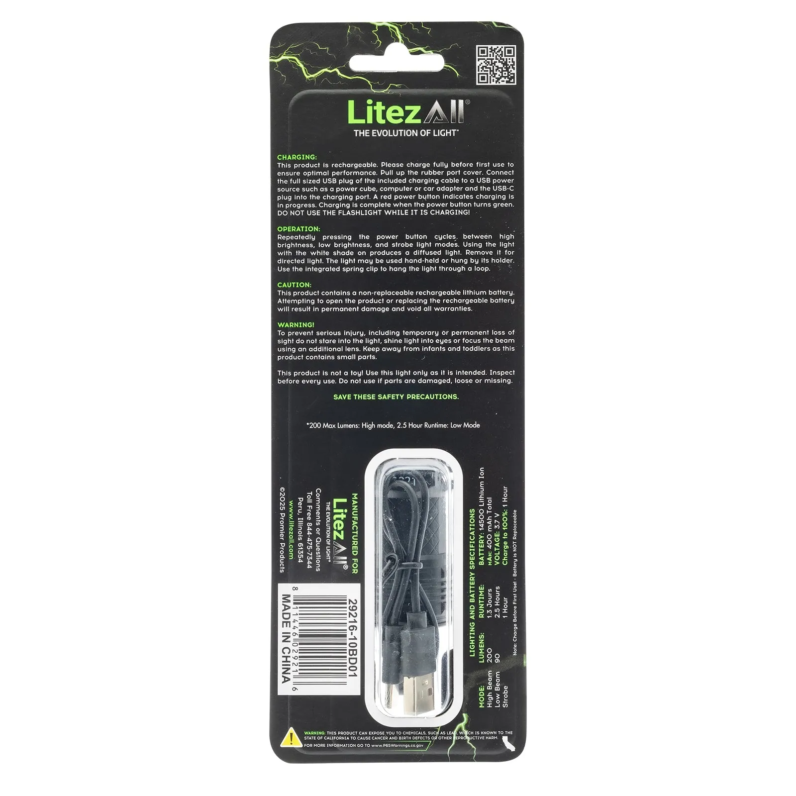 LitezAll Rechargeable Pocket Flashlight with Removable Shade