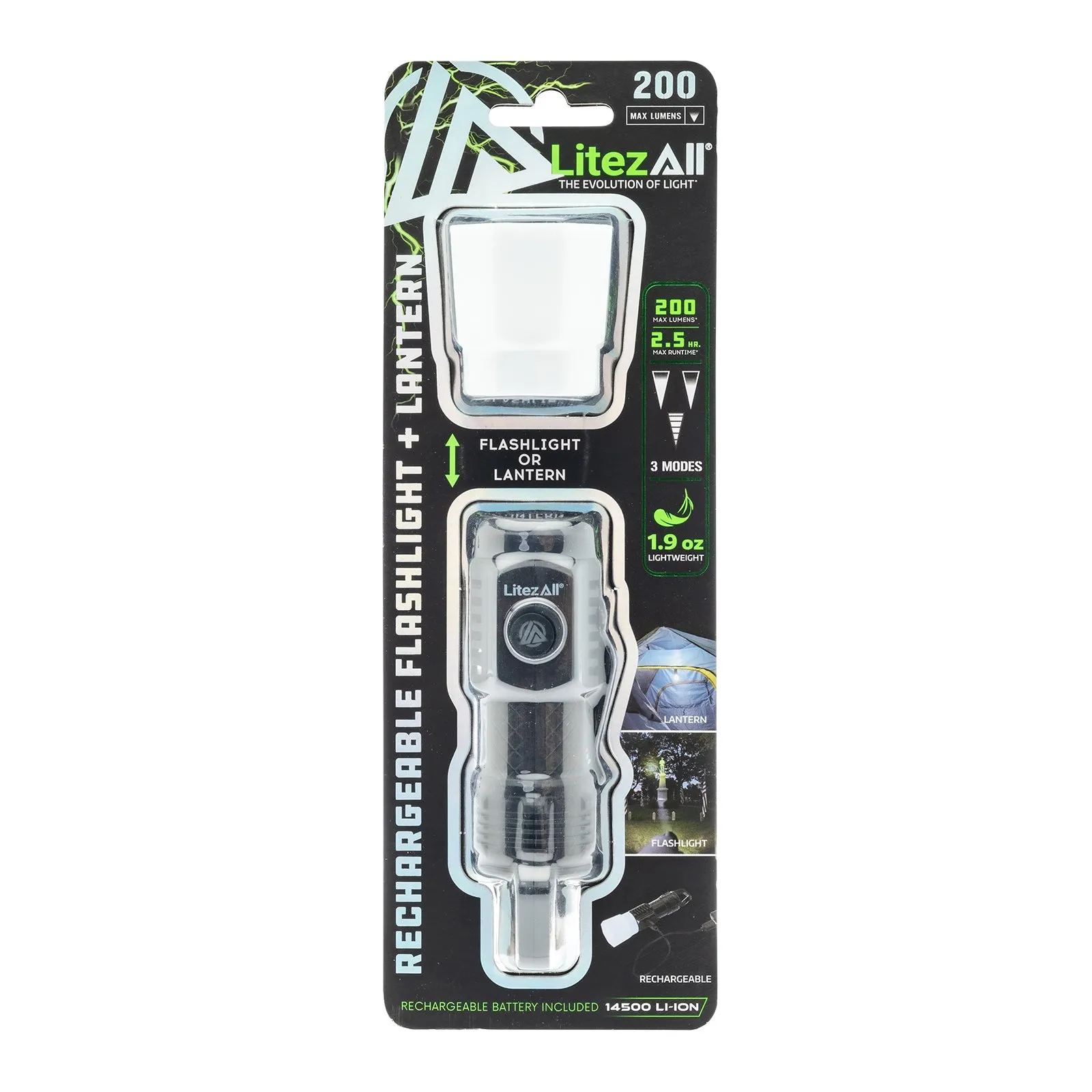 LitezAll Rechargeable Pocket Flashlight with Removable Shade