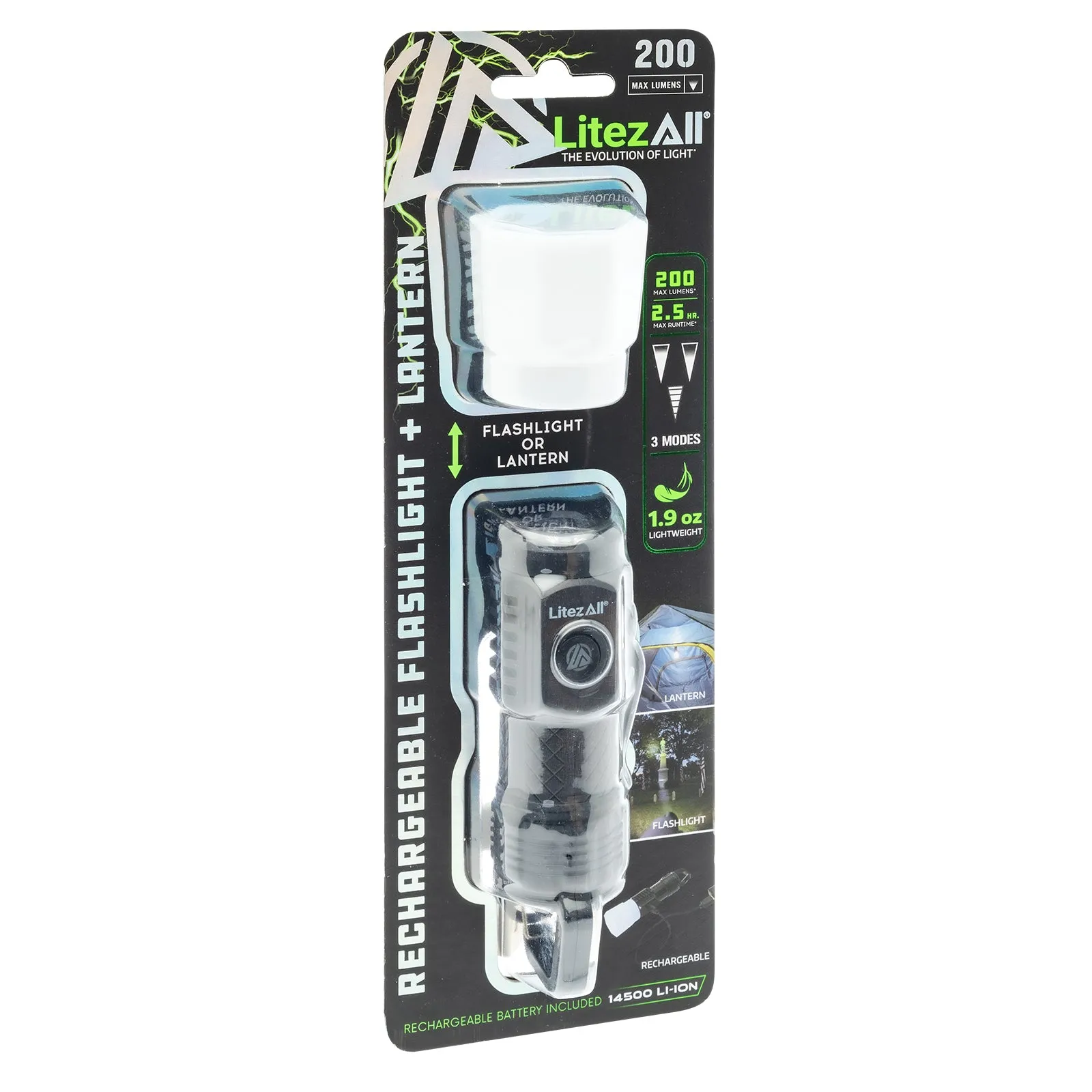LitezAll Rechargeable Pocket Flashlight with Removable Shade
