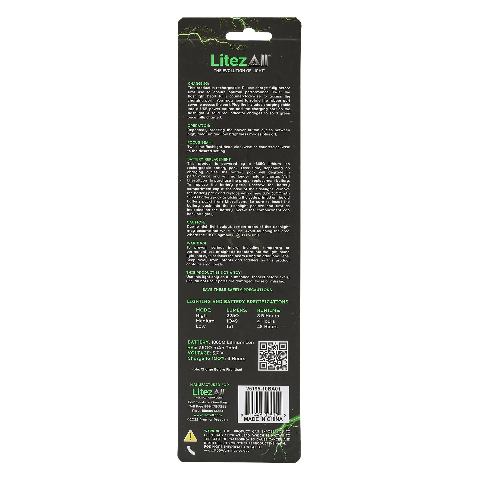 LitezAll Rechargeable Thin 2000 Lumen Tactical Flashlight