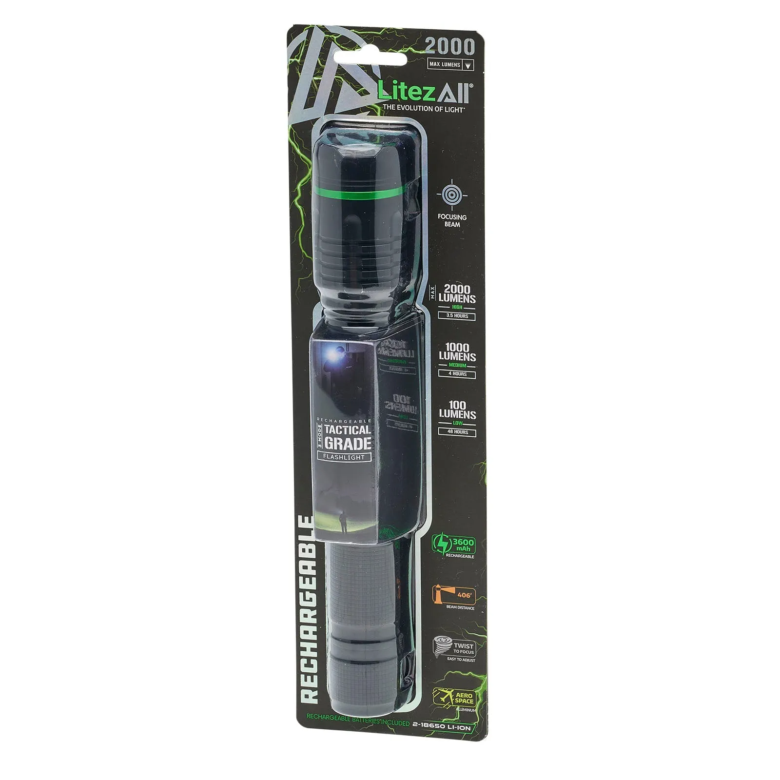 LitezAll Rechargeable Thin 2000 Lumen Tactical Flashlight