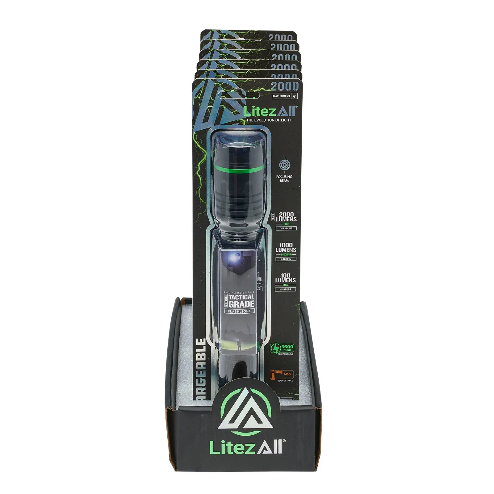 LitezAll Rechargeable Thin 2000 Lumen Tactical Flashlight