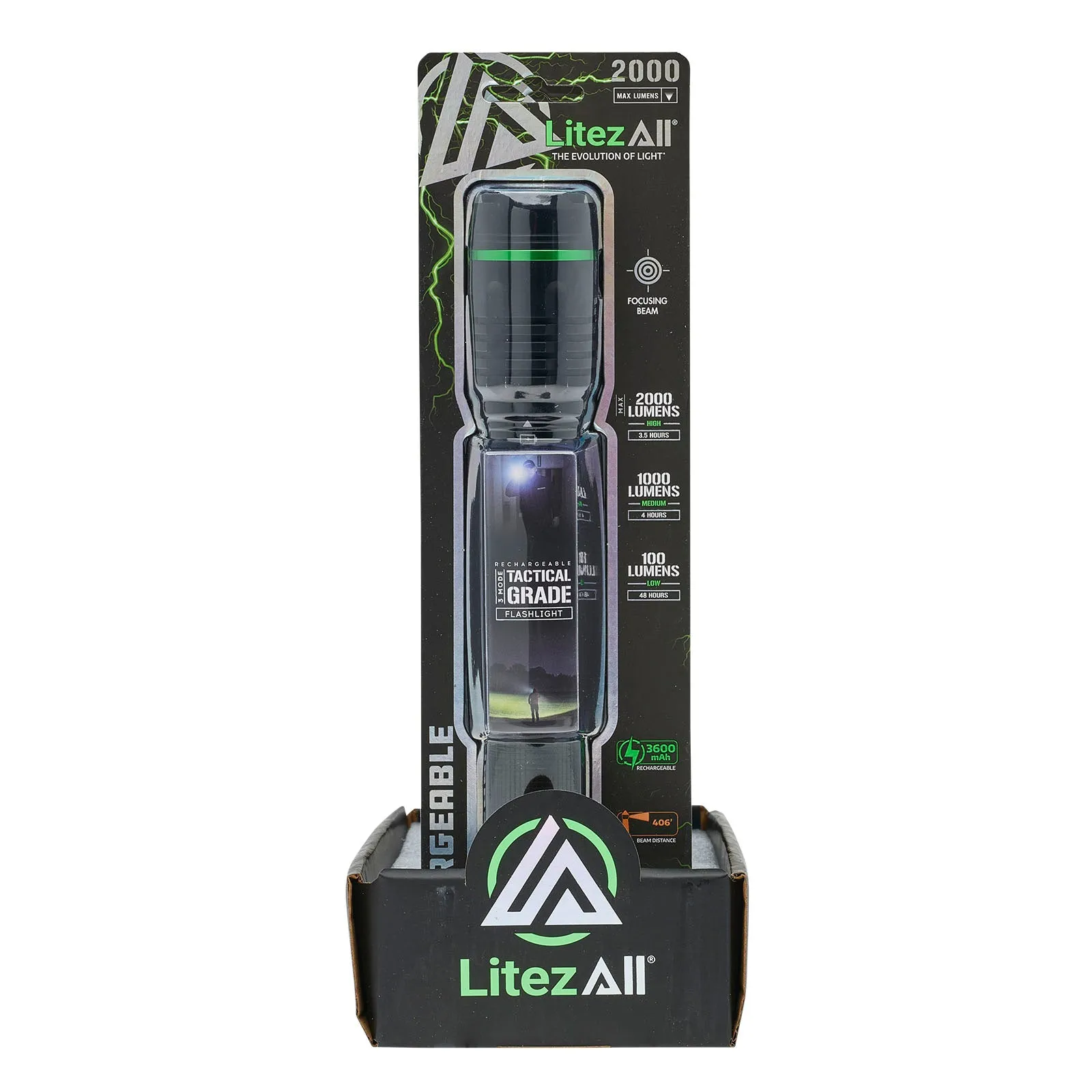 LitezAll Rechargeable Thin 2000 Lumen Tactical Flashlight