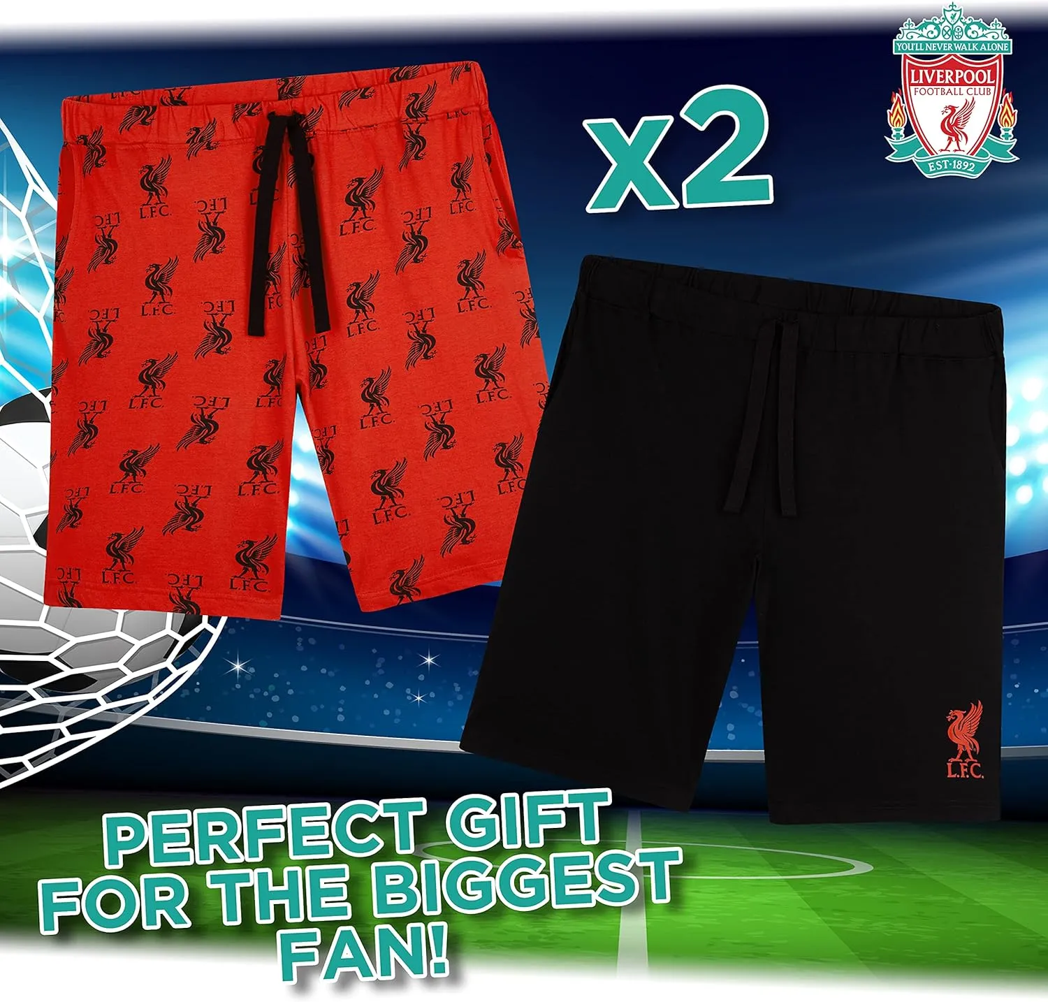 Liverpool F.C. Mens Pajama Pants 2 Pack of PJs Pants Comfy Pajama Shorts for Men Teens