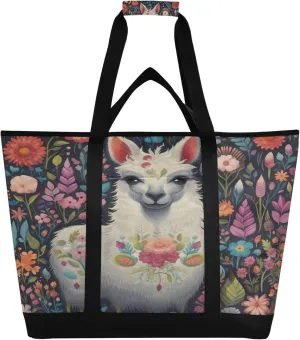 Llama Reusable Insulated Cooler Bag with Ice Pack Compartment - Large 47L Waterproof Thermal Grocery Tote for Picnic Beach Camping Lunch Storage
