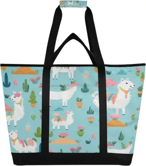 Llama Reusable Insulated Cooler Bag with Ice Pack Compartment - Large 47L Waterproof Thermal Grocery Tote for Picnic Beach Camping Lunch Storage