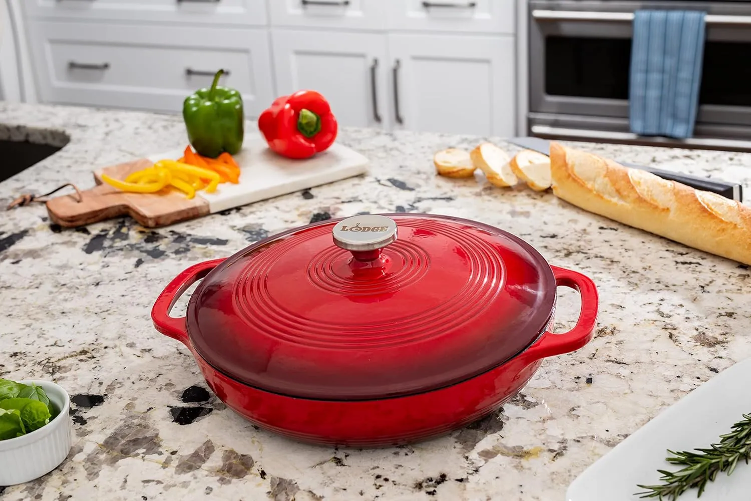 Lodge 3.6 Quart Enameled Cast Iron Oval Casserole With Lid– Dual Handles – Oven Safe up to 500° F or on Stovetop - Use to Marinate, Cook, Bake, Refrigerate and Serve – Island Spice Red