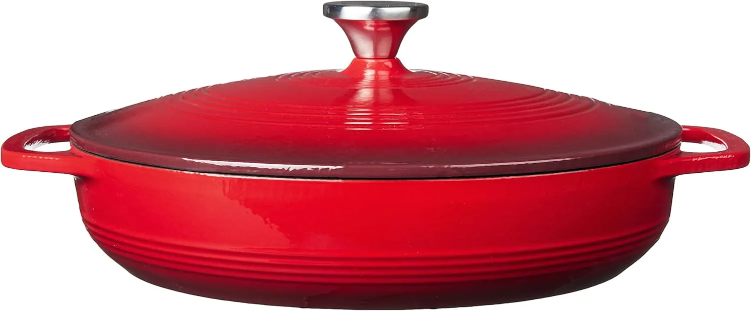 Lodge 3.6 Quart Enameled Cast Iron Oval Casserole With Lid– Dual Handles – Oven Safe up to 500° F or on Stovetop - Use to Marinate, Cook, Bake, Refrigerate and Serve – Island Spice Red