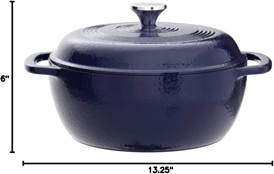 Lodge 6 Quart Enameled Cast Iron Dutch Oven with Lid – Dual Handles – Oven Safe up to 500° F or on Stovetop - Use to Marinate, Cook, Bake, Refrigerate and Serve – Indigo