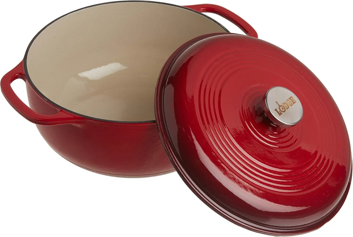 Lodge 6 Quart Enameled Cast Iron Dutch Oven with Lid – Dual Handles – Oven Safe up to 500° F or on Stovetop - Use to Marinate, Cook, Bake, Refrigerate and Serve – Island Spice Red