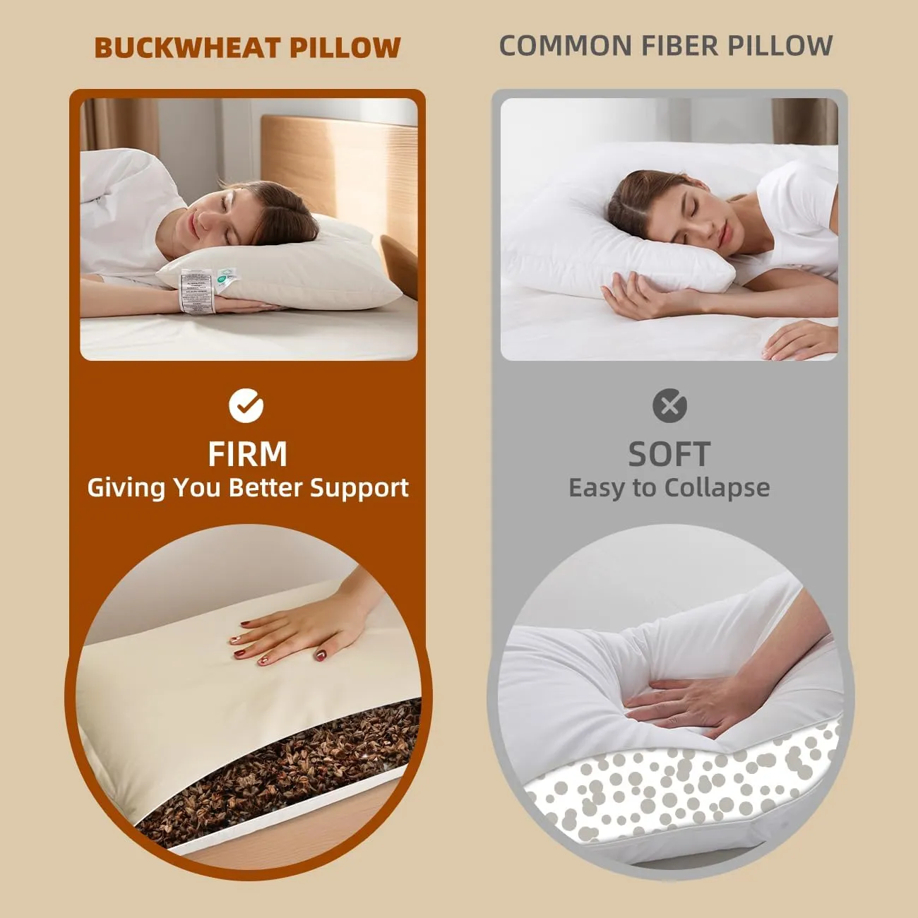 LOFE Organic Buckwheat Pillow for Sleeping - 14''x20'', Adjustable Loft, Breathable for Cool Sleep, Cervical Support for Back and Side Sleepers(Tartary Buckwheat Hulls)