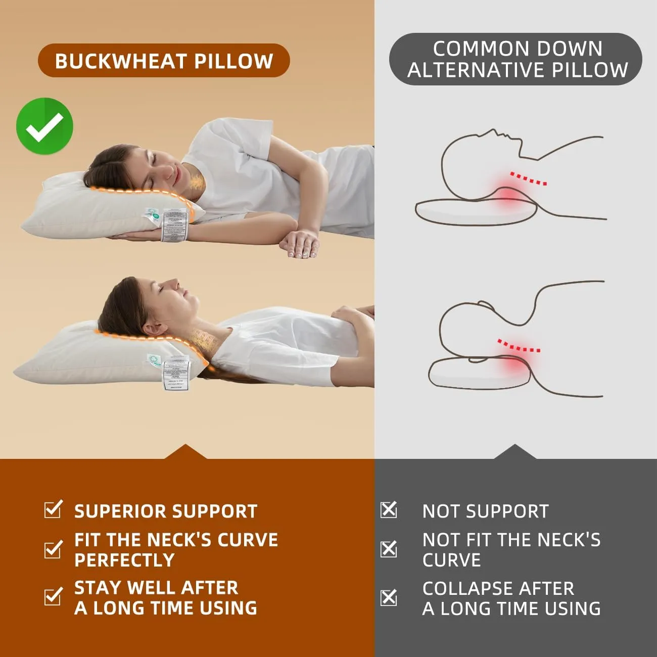 LOFE Organic Buckwheat Pillow for Sleeping - Kids/Travel Size 11''x16'', Adjustable Loft, Breathable for Cool Sleep, Cervical Support for Back and Side Sleepers(Tartary Buckwheat Hulls)
