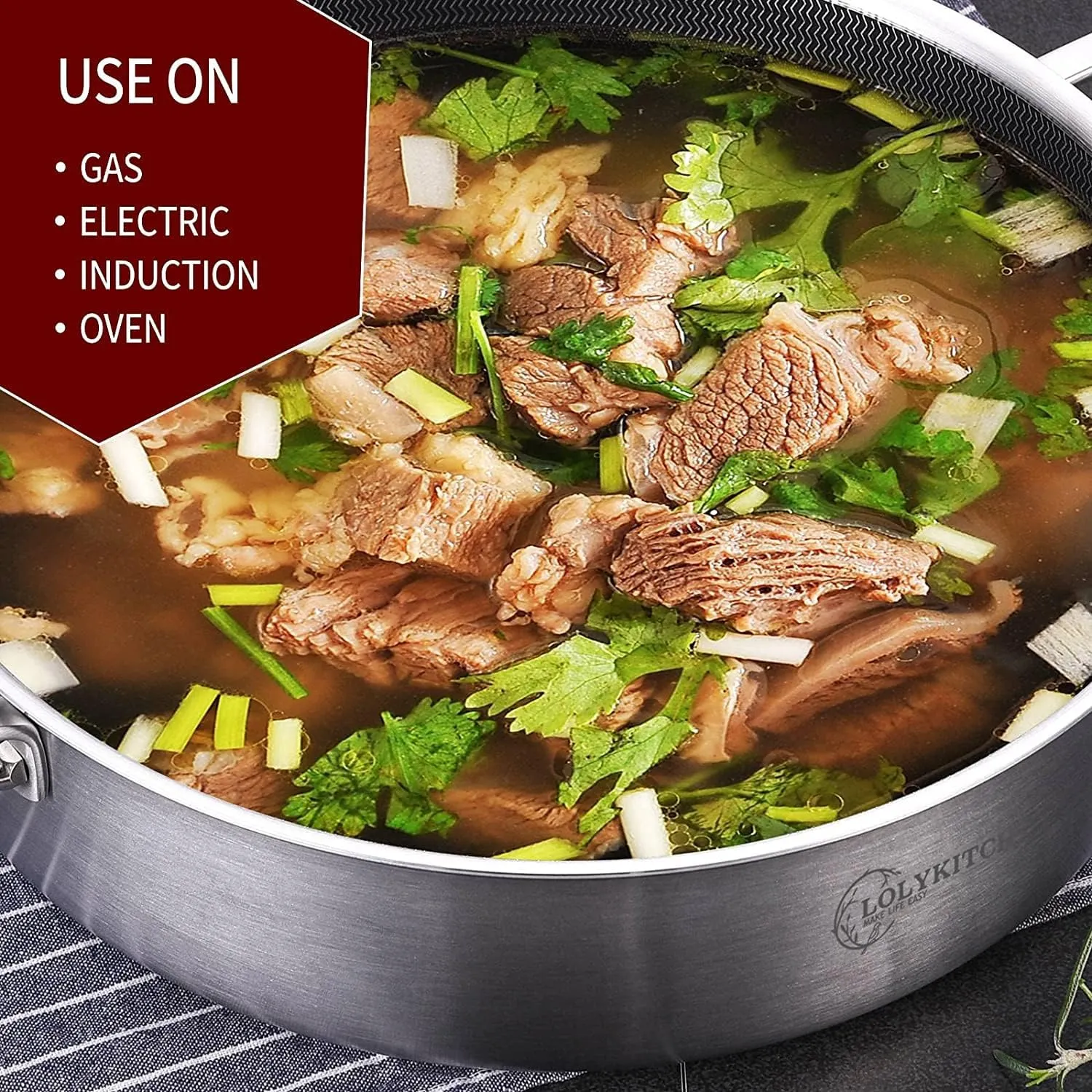 LOLYKITCH 10 Piece Kitchen Cookware Set,Hybrid Tri-ply Stainless Steel Pots and Pans Set,Induction Cookware,Heavy Duty,Dishwasher and Oven Safe.