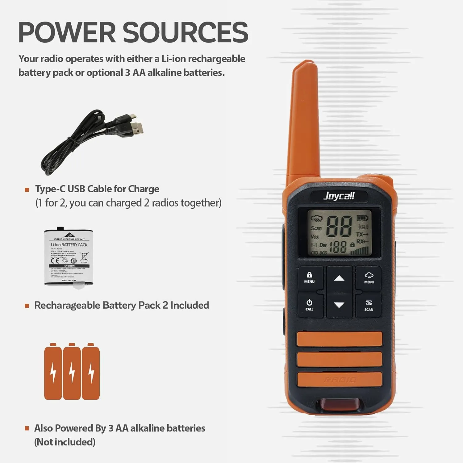 Long Range Walkie Talkies for Adult with NOAA Weather Alert Portable Walkie Talkies Rechargeable 22 Modifiable FRS Two Way Radios with Charger Cable &1400mAh Li-ion Battery (Orange)