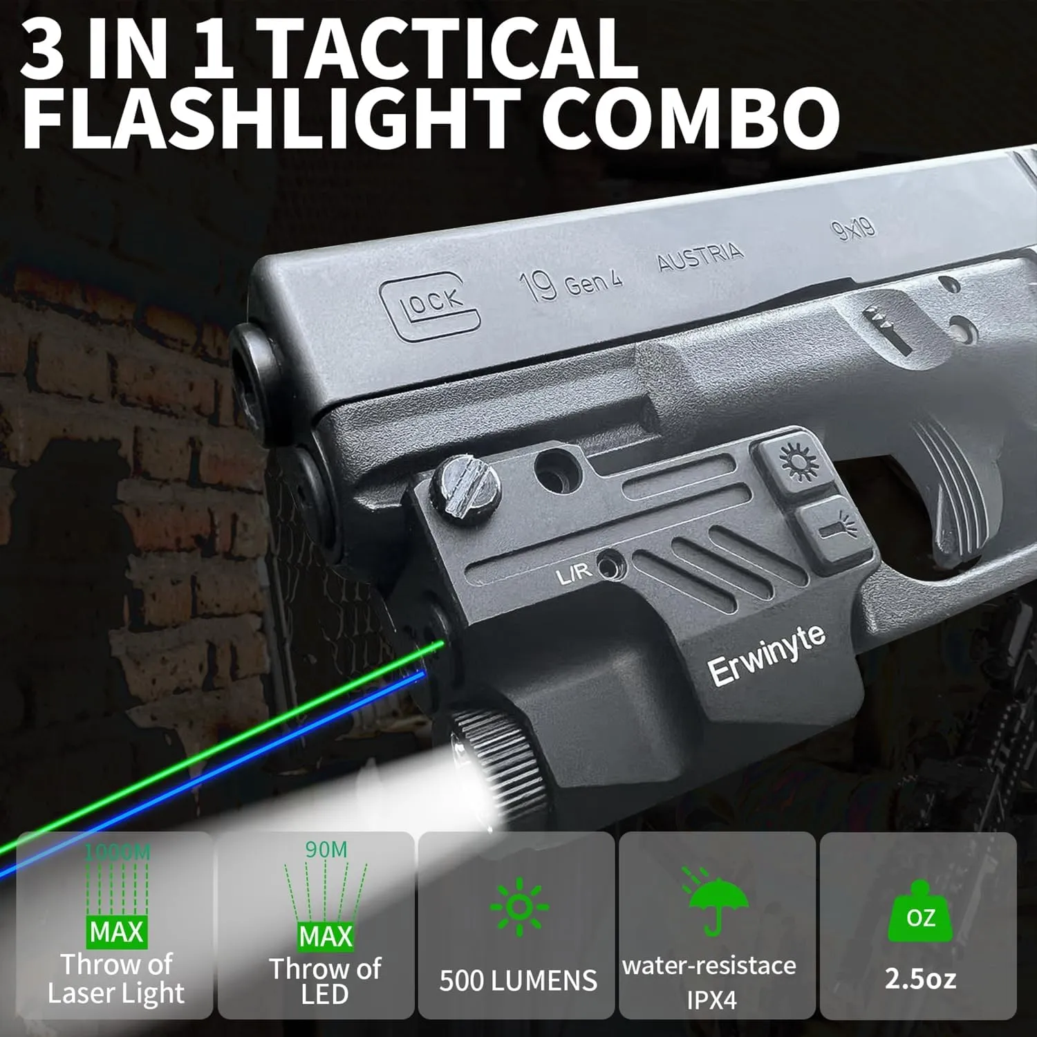 Low Profile Blue and Green Laser Sights Combo,Rechargeable Blue and Green Laser Light