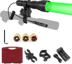 LS350 Predator Light Kit, Red Green White Amber Hunting Flashlight with Scope Rail Mount, Max. 10 Hours Rechargeable Batteries for Hog Coyote Coon Varmint Rabbit Night Hunting