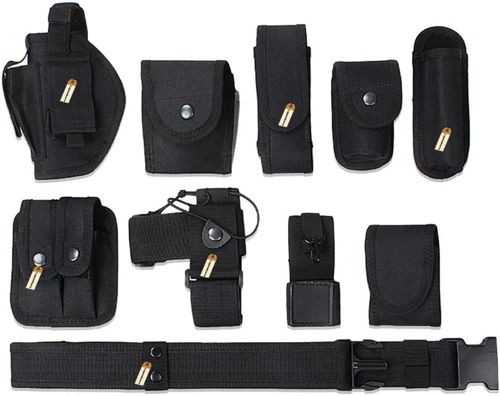 Lsgoodcare Multifunction Police Security Guard Military Tactical Duty Utility Waist Belt, Black 10 in 1 600D Nylon Adjustable Modular Equipment Law Enforcement Outdoor Duty Belts