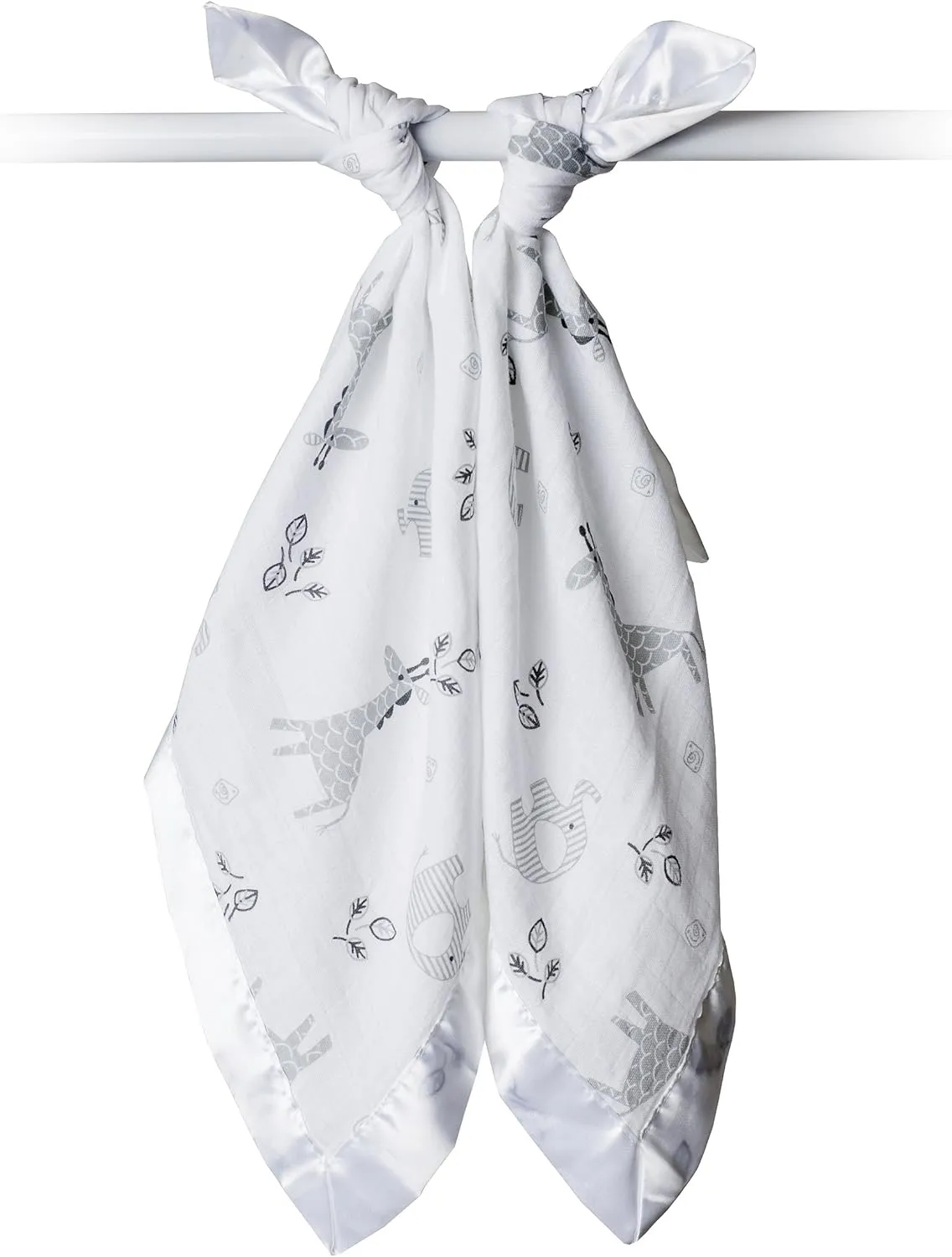 lulujo Baby Security Lovey Blankets| Unisex Softest Breathable Cotton Muslin Security Blanket with Silky Satin Trim| Neutral Comforting Blanket for Girls & Boys | 16in by 16 in| Afrique