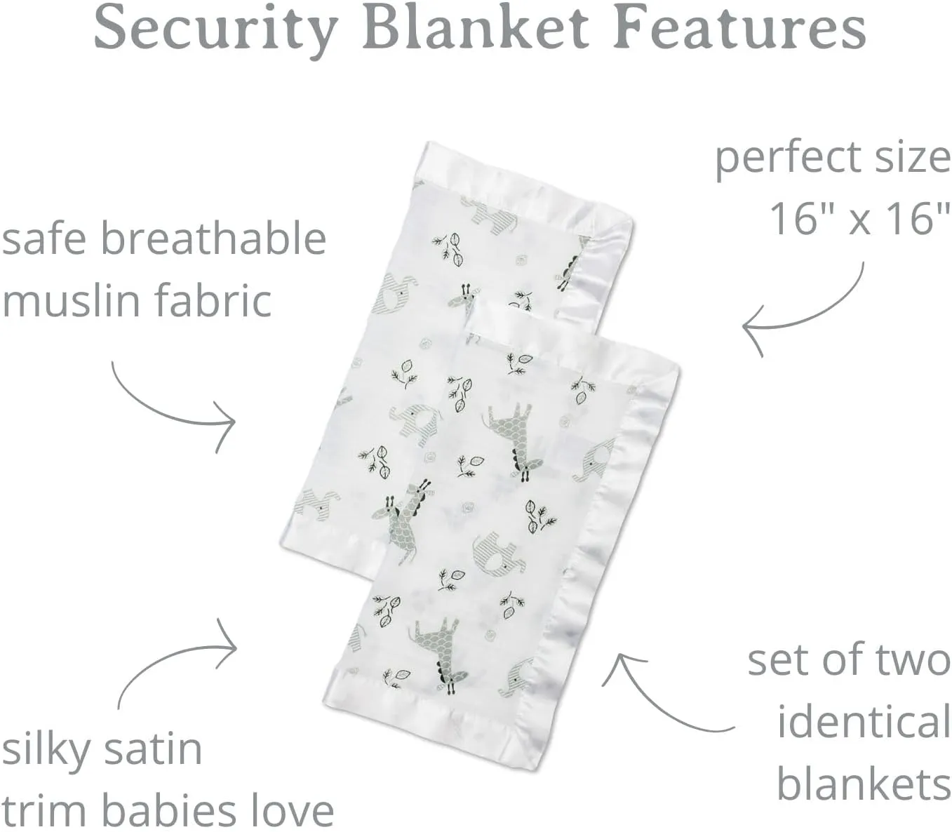 lulujo Baby Security Lovey Blankets| Unisex Softest Breathable Cotton Muslin Security Blanket with Silky Satin Trim| Neutral Comforting Blanket for Girls & Boys | 16in by 16 in| Afrique