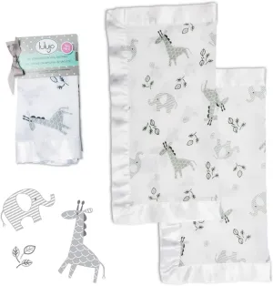 lulujo Baby Security Lovey Blankets| Unisex Softest Breathable Cotton Muslin Security Blanket with Silky Satin Trim| Neutral Comforting Blanket for Girls & Boys | 16in by 16 in| Afrique