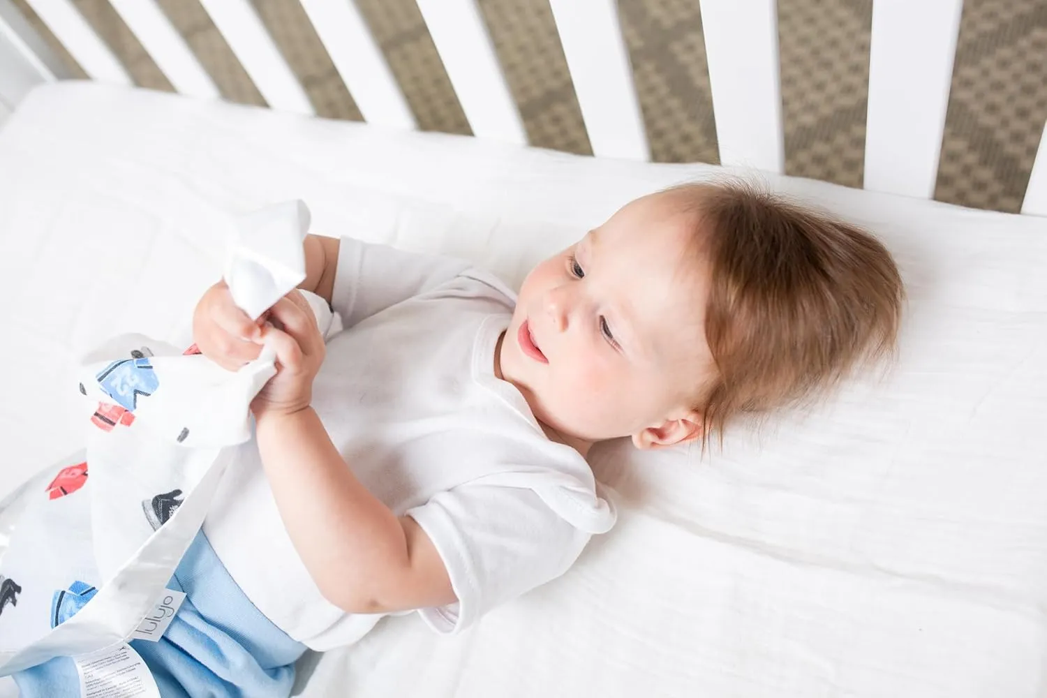lulujo Baby Security Lovey Blankets| Unisex Softest Breathable Cotton Muslin Security Blanket with Silky Satin Trim| Neutral Comforting Blanket for Girls & Boys | 16in by 16 in| Hockey