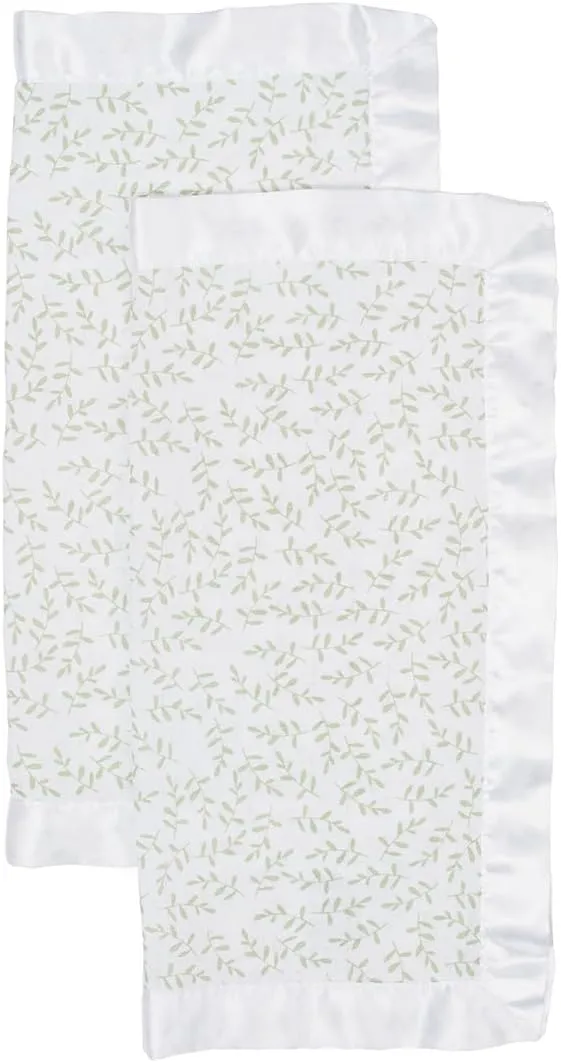 lulujo Security Lovey Blankets| Unisex Softest Breathable Cotton Muslin Security Blanket Set with Silky Satin Trim| Neutral Comforting Blanket for Girls & Boys | 16in x 16 in| Greenery