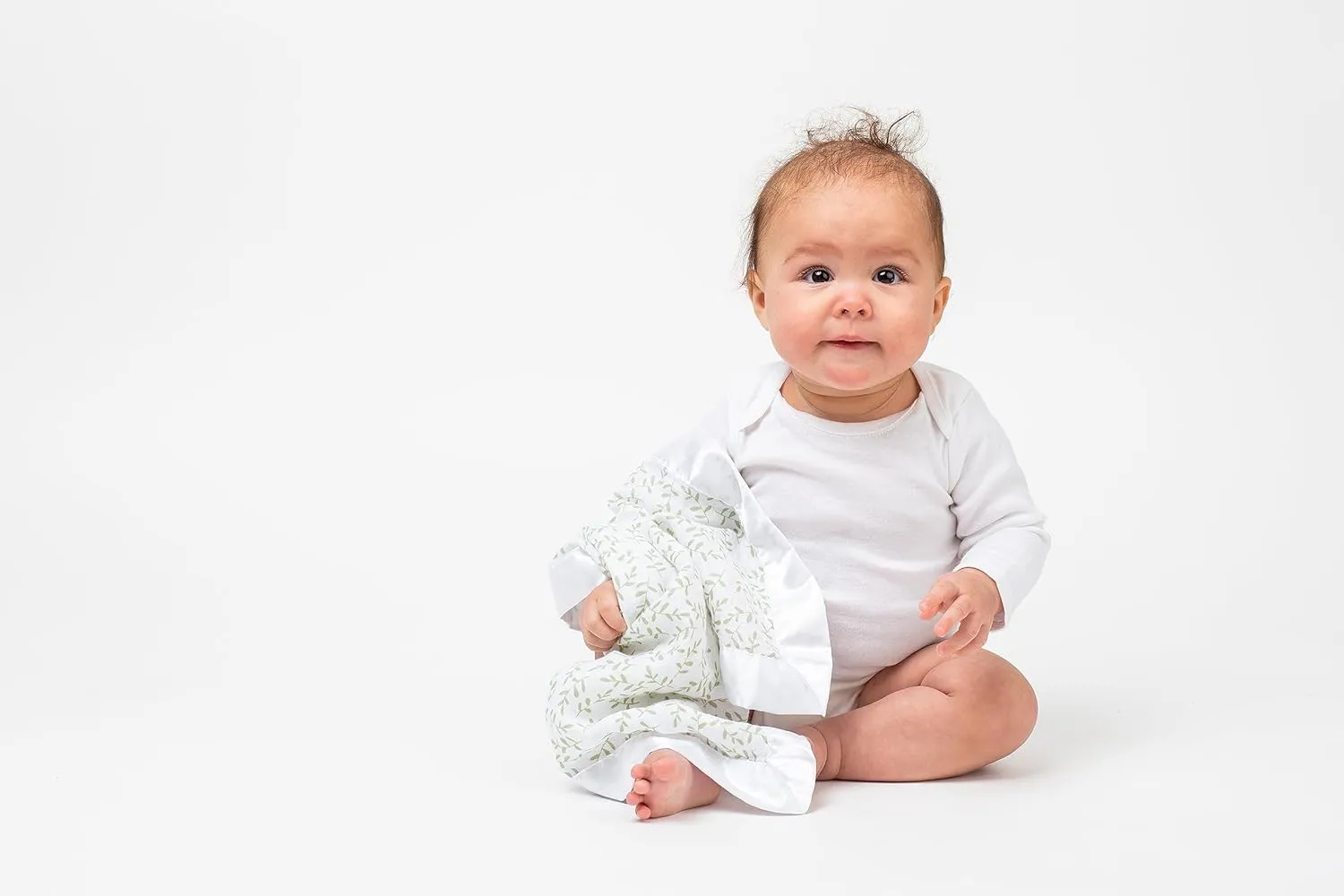lulujo Security Lovey Blankets| Unisex Softest Breathable Cotton Muslin Security Blanket Set with Silky Satin Trim| Neutral Comforting Blanket for Girls & Boys | 16in x 16 in| Greenery