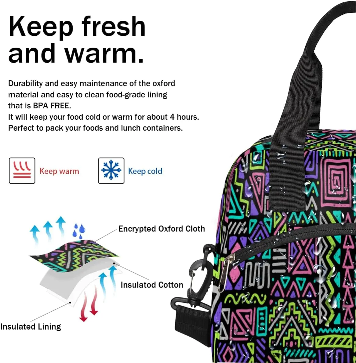 Lunch Bag for Women Men Gypsy Plaid Reusable Durable Insulated Lunch Box for Work Office Picnic Beach Hiking Lunch Tote Bag with Adjustable Shoulder Strap