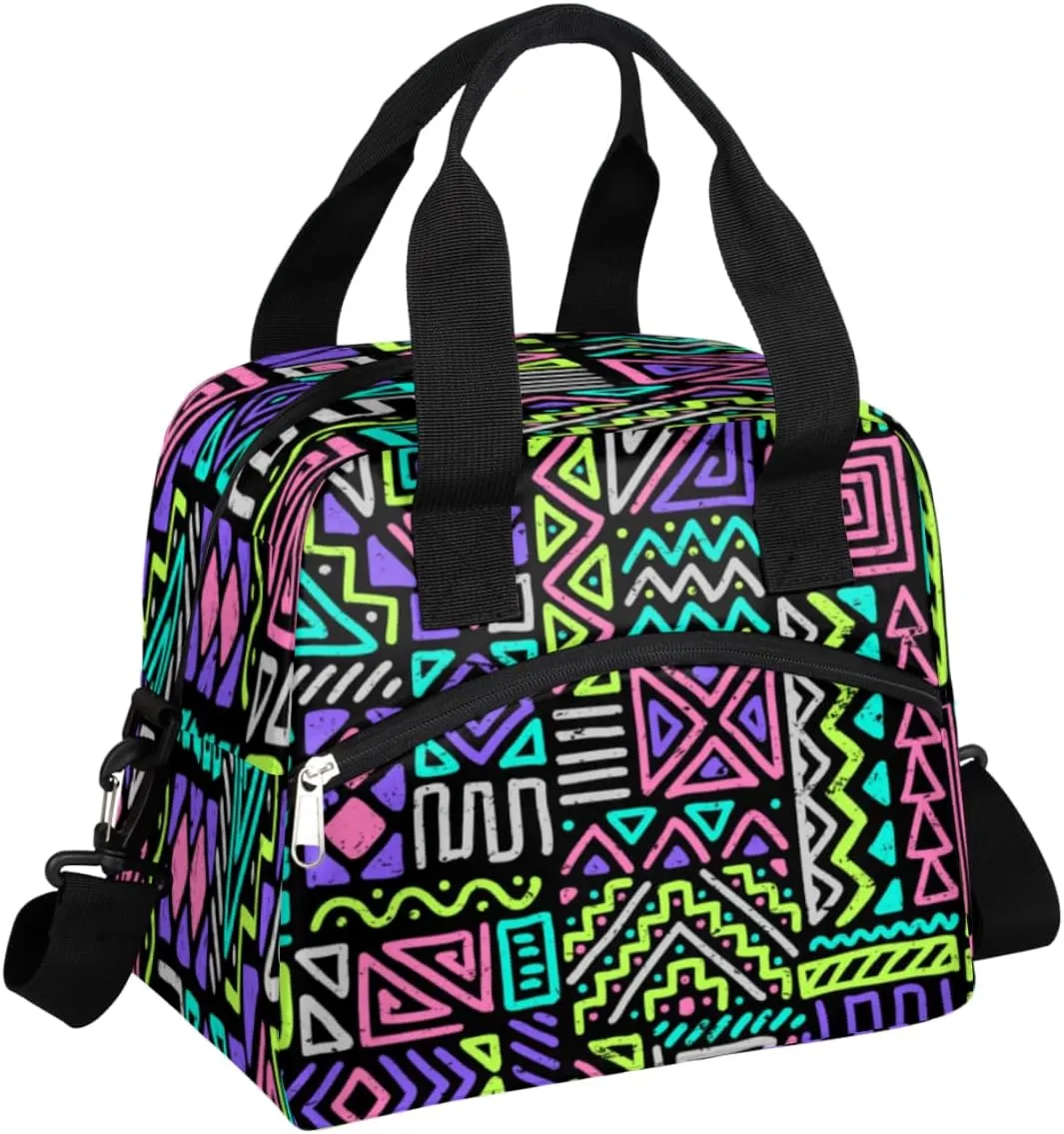 Lunch Bag for Women Men Gypsy Plaid Reusable Durable Insulated Lunch Box for Work Office Picnic Beach Hiking Lunch Tote Bag with Adjustable Shoulder Strap