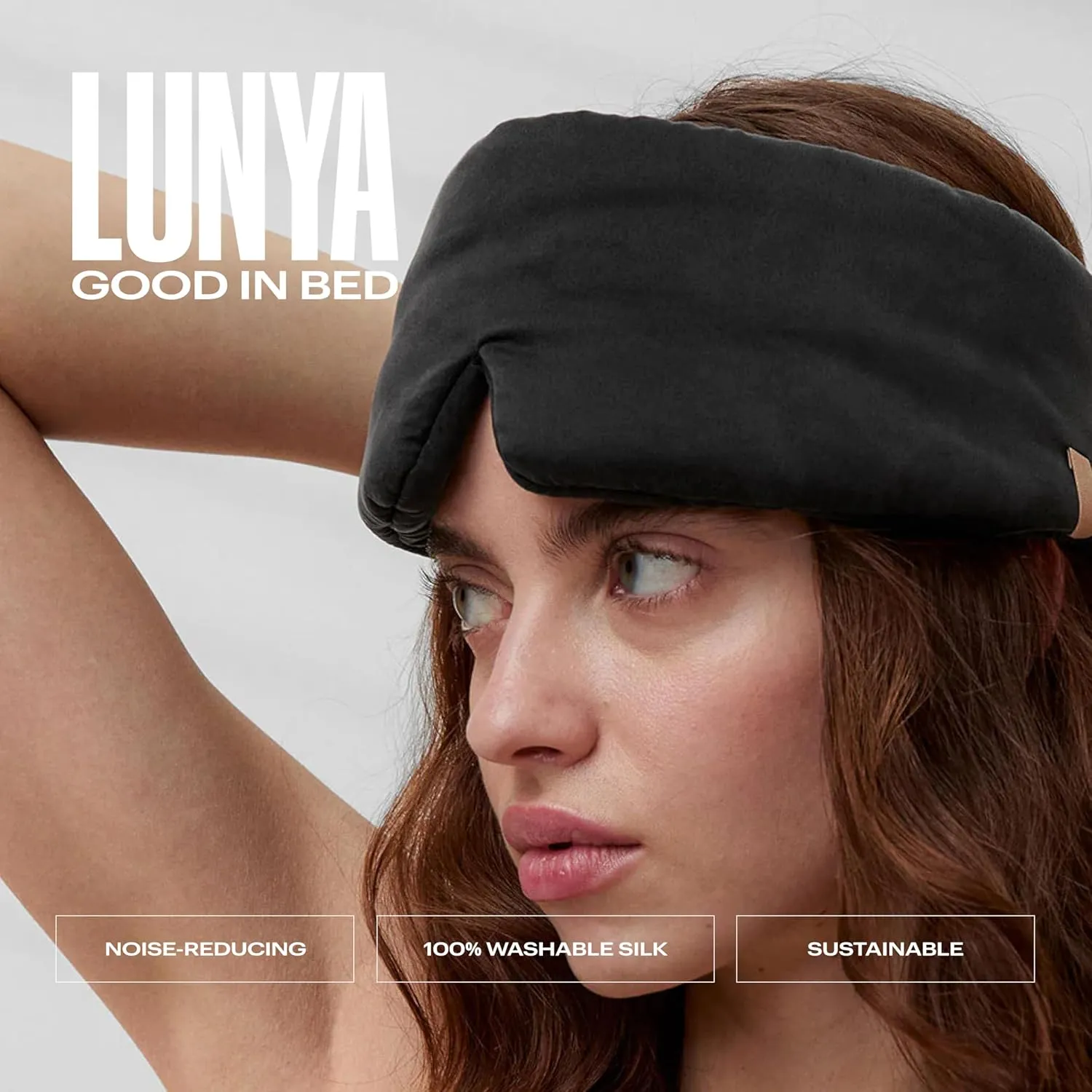 Lunya Sleep Mask with Box - Washable Silk Sleeping Mask and Headband for Beauty Routines - Thermoregulating Comfort for Restful Nights - Silk Eye Mask for Women - Immersed Black