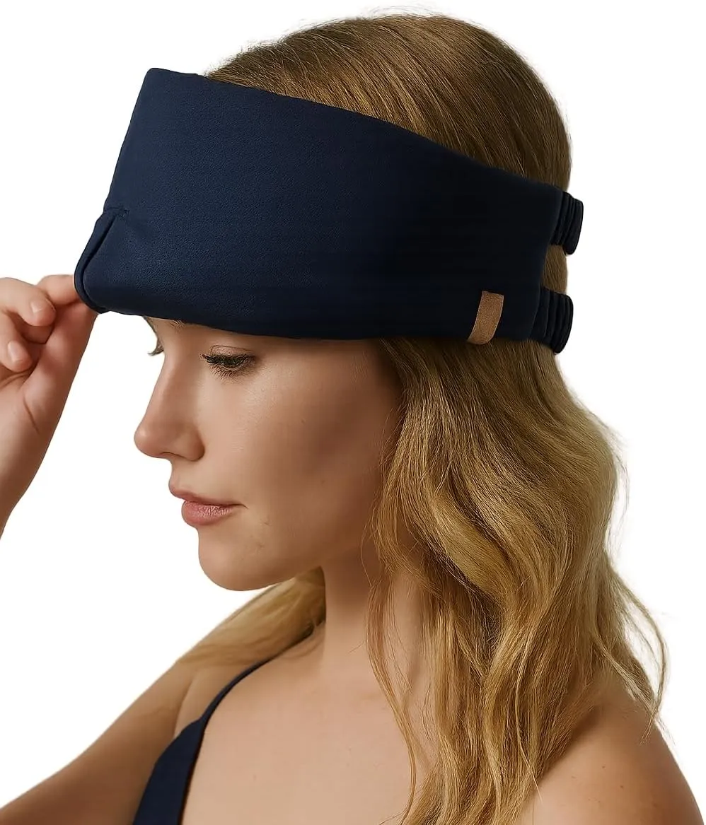 Lunya Weighted Silk Sleeping Mask with Pouch and Box – Washable Eye Cover – Gentle Pressure for Relaxation – Deep Blue – Large