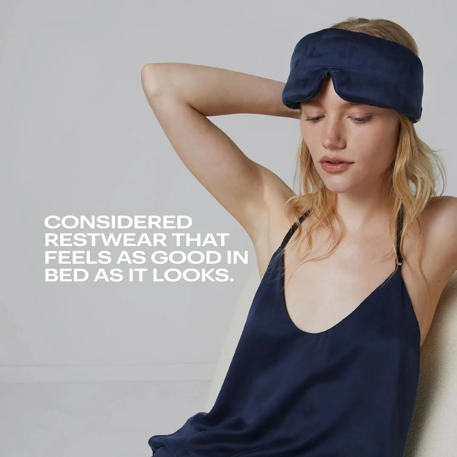 Lunya Weighted Silk Sleeping Mask with Pouch and Box – Washable Eye Cover – Gentle Pressure for Relaxation – Deep Blue – Large