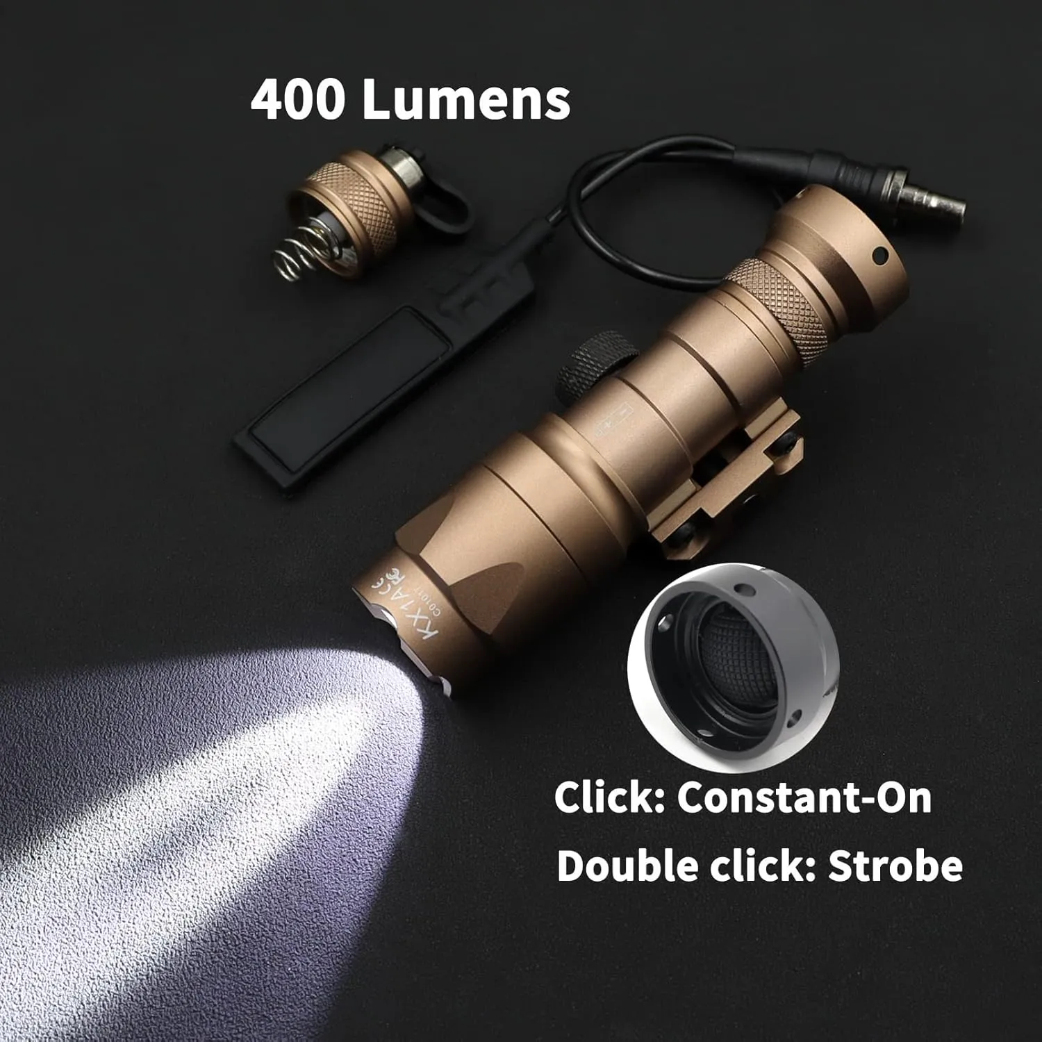 M300A Mini Light LED Whitelight with Strobe Rifle Weapon Light with Remote Pressure Switch Tactical Flashlight 400 Lumens, Brown