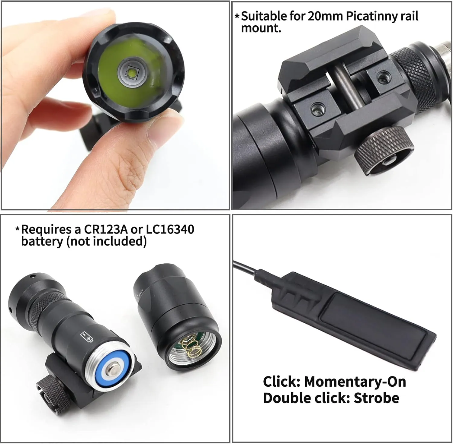M300A Mini Light LED Whitelight with Strobe Rifle Weapon Light with Remote Pressure Switch Tactical Flashlight 400 Lumens, Brown