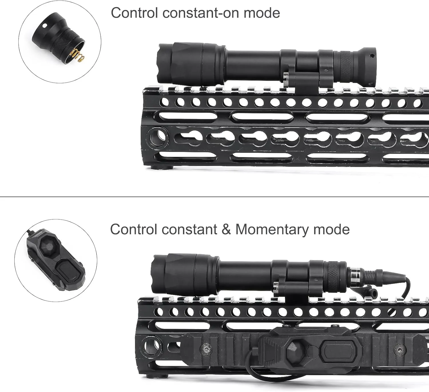 M600C 800 Lumens Tactical Flashlight with 2 Rotating Bases, with Dual Function Remote Pressure Switch, Weapon Light Mount & Pressure Switch Mount Fit for 20mm Picatinny Mlok/Keymod Rail