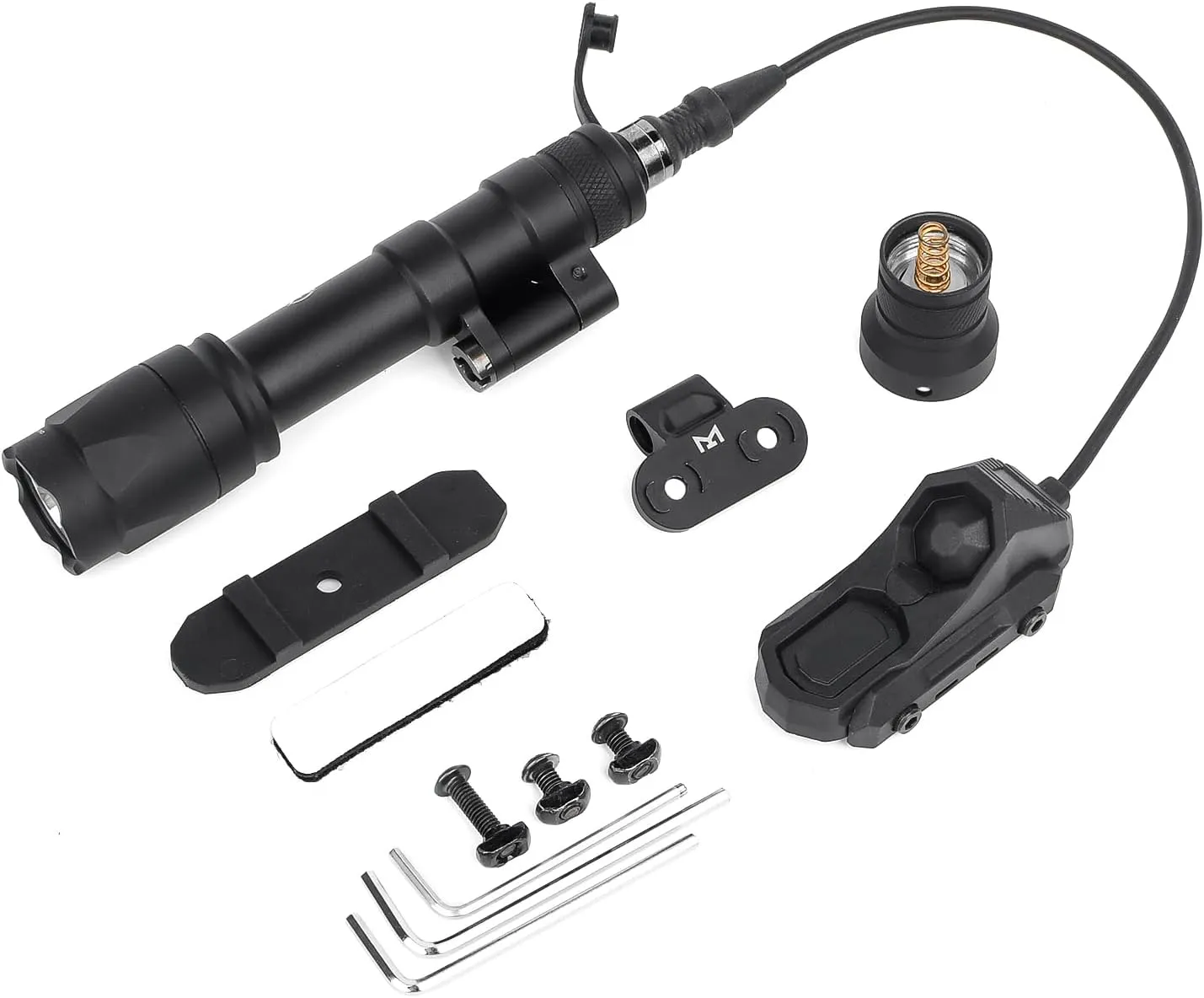 M600C 800 Lumens Tactical Flashlight with 2 Rotating Bases, with Dual Function Remote Pressure Switch, Weapon Light Mount & Pressure Switch Mount Fit for 20mm Picatinny Mlok/Keymod Rail