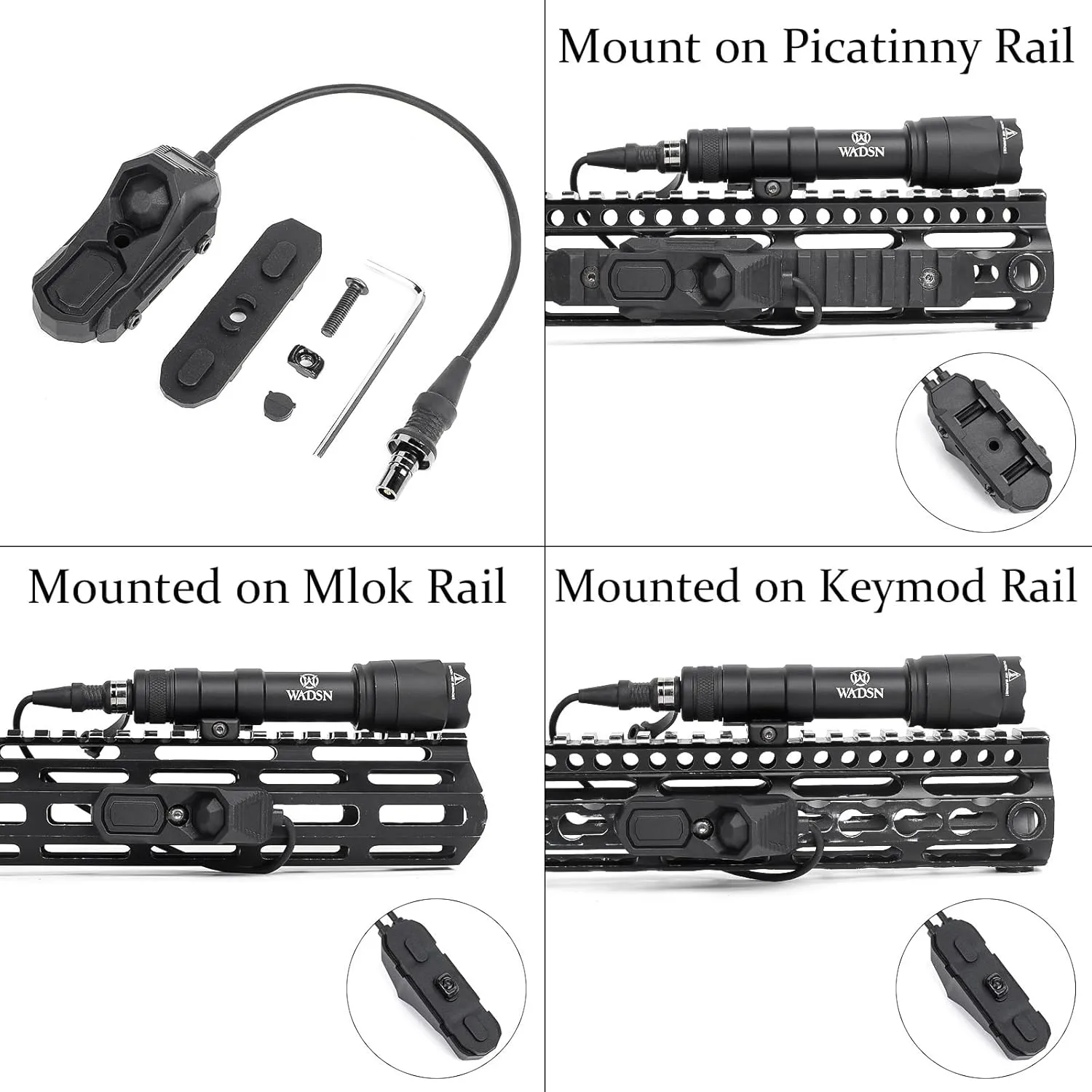 M600C 800 Lumens Tactical Flashlight with 2 Rotating Bases, with Dual Function Remote Pressure Switch, Weapon Light Mount & Pressure Switch Mount Fit for 20mm Picatinny Mlok/Keymod Rail