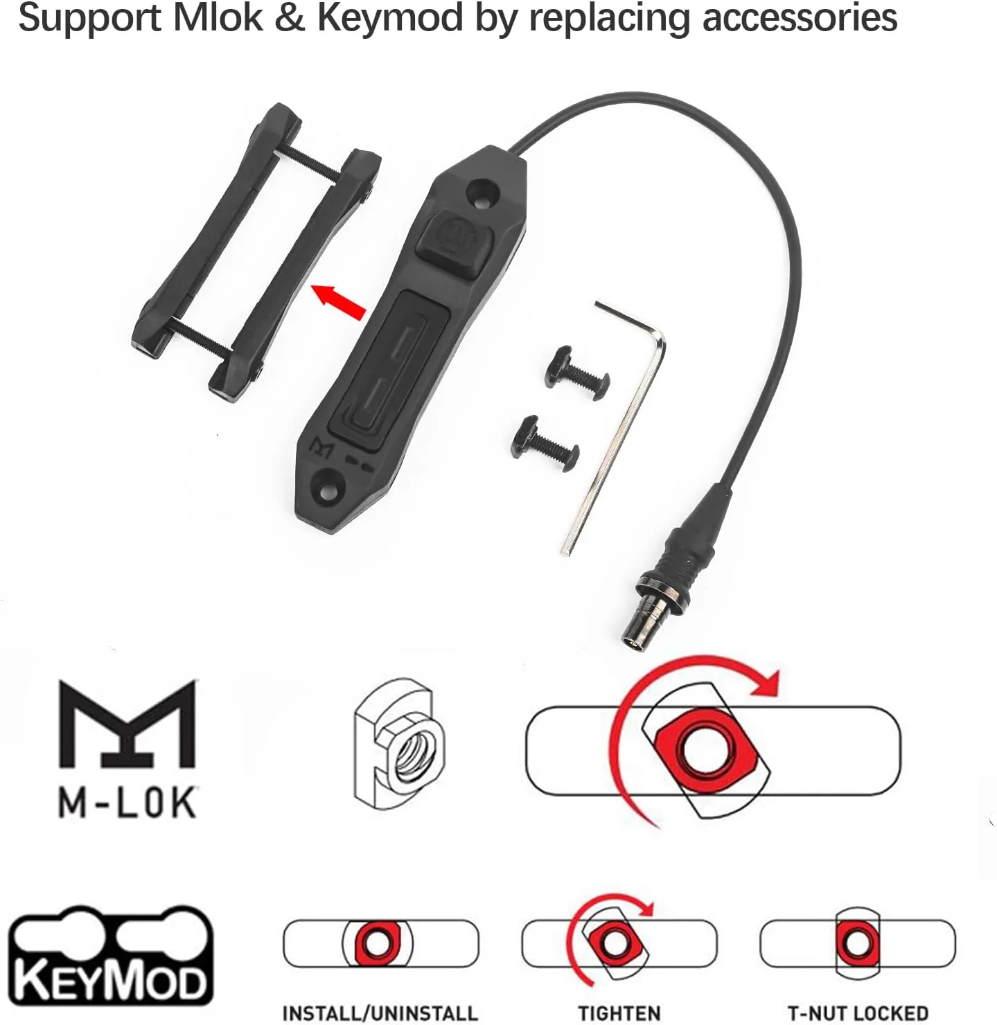 M600C Weapon Light with Dual Pressure Switch for Mlok/keymod / 20mm Picatinny Rail, 600 Lumens Tactical Flashlights with Constant/Momentary Modes for Outdoor Adventure Sports