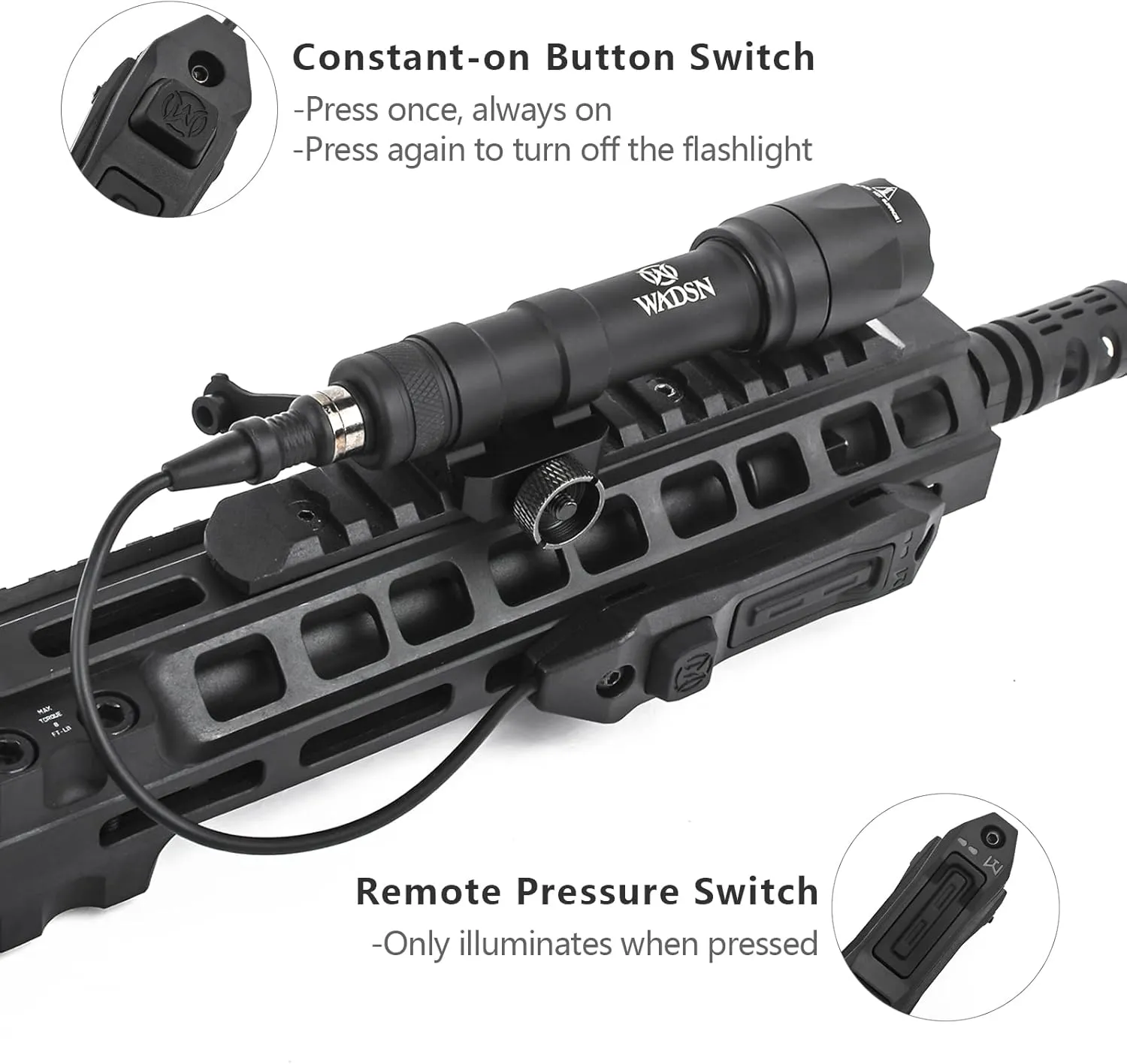 M600C Weapon Light with Dual Pressure Switch for Mlok/keymod / 20mm Picatinny Rail, 600 Lumens Tactical Flashlights with Constant/Momentary Modes for Outdoor Adventure Sports