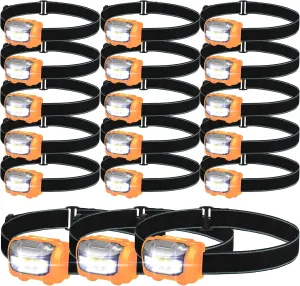 Macarrie 18 Pack LED Headlamps IPX4 Waterproof 3 Modes Headlamp Flashlight Bright Head Lights Camping Accessories for Adults Kids Hiking, Running, Repairing, Fishing, Batteries Not Included(Orange)