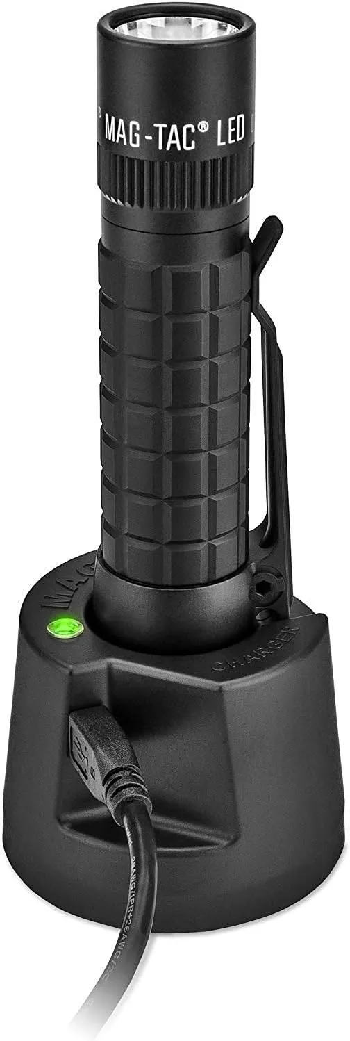 Maglite Mag-Tac LED Rechargeable Flashlight - Plain-Bezel, Matte Black