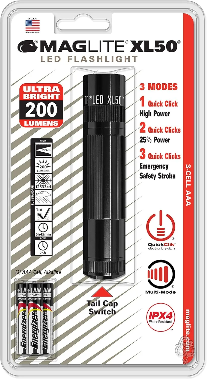 Maglite XL50 LED 3-Cell AAA Flashlight, Black