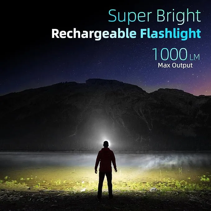 Magnetic Flashlight Rechargeable 1000 Lumens Portable Mini Pocket Flashlight with Clip, USB C Rechargeable, 5 Lighting Modes for Everyday Carry Camping Hiking, IP65 Waterproof